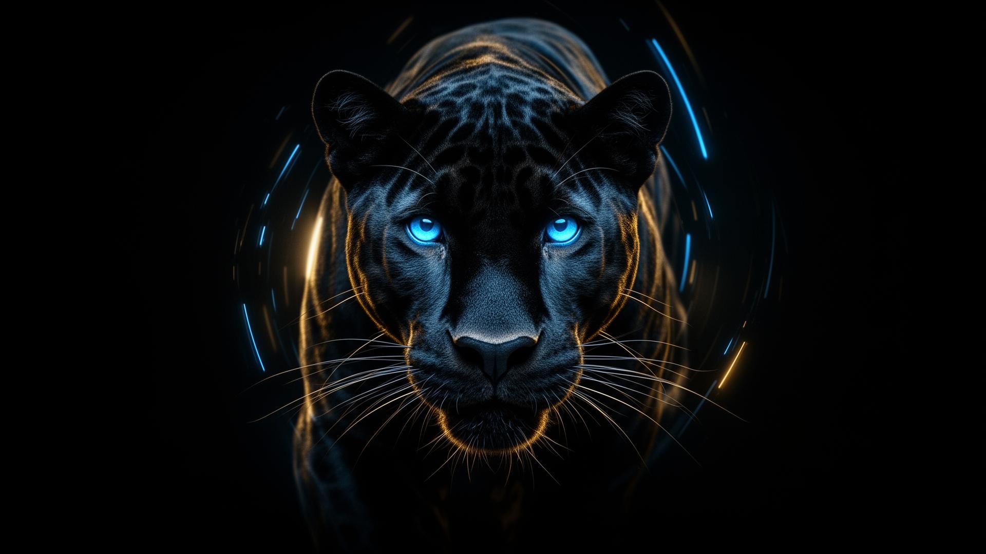 Black jaguar with glowing blue eyes